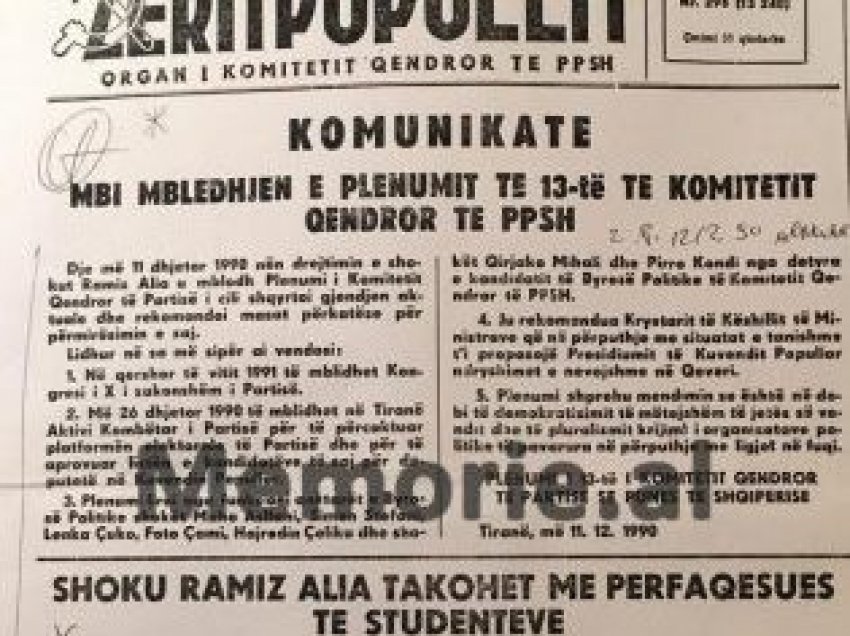 12 dhjetor 1990/ Kur ‘Zëri i Popullit’ njoftonte shkarkimin e gjysmës së Byrosë Politike dhe takimin e Ramiz Alisë me studentët e UT