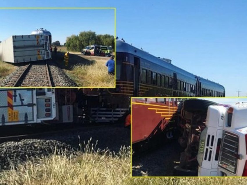 Përplasja ishte e rëndë, por nuk u lëndua askush – pamjet e aksidentit ndërmjet trenit dhe një kamioni në Australi