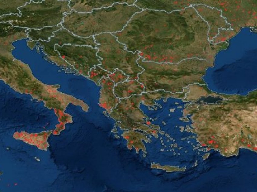Pamjet nga satelitët e NASA-s, ku janë vatrat e zjarreve në Kosovë, Shqipëri dhe Europë