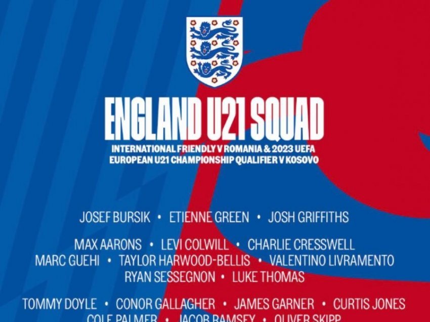 Anglia U21 e shpall listën për ndeshjen ndaj Kosovës