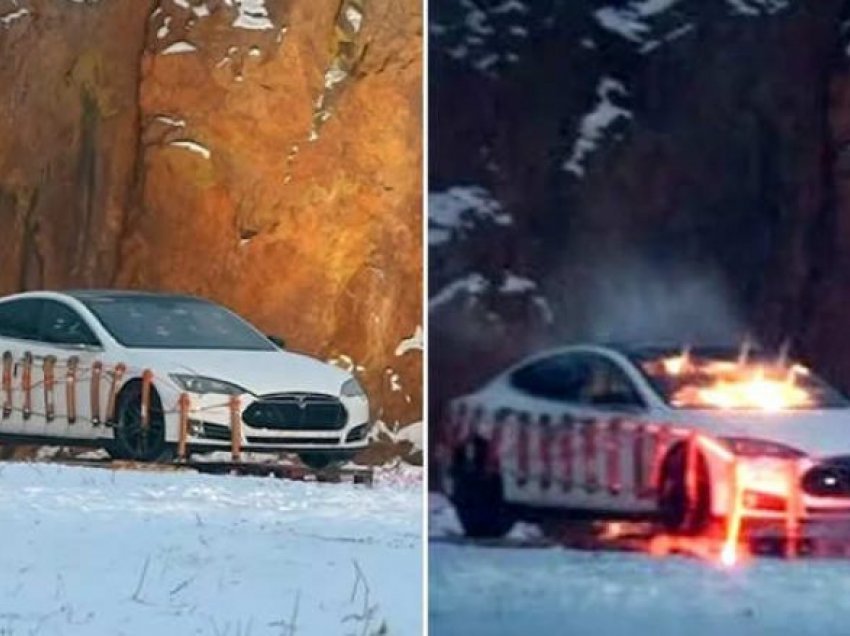 Pronari i pakënaqur hedh në erë veturën e tij Tesla Model S – përdori 30 kg dinamit, brenda kishte një kukull që ngjante me Elon Musk