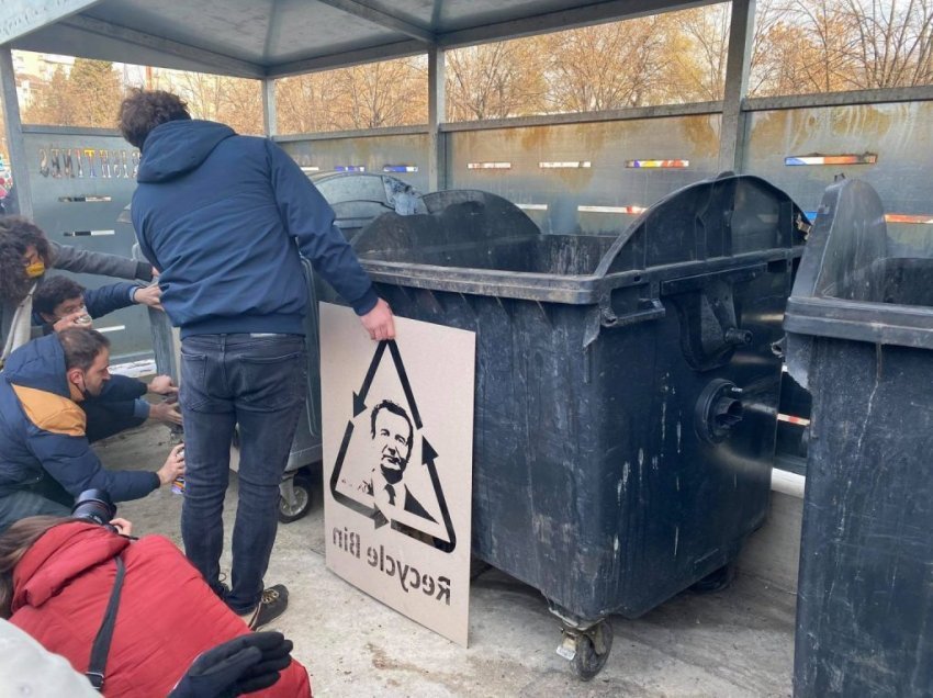 PSD-ja vendos fytyrën e Albin Kurtit në kontejnerët e bërllokut