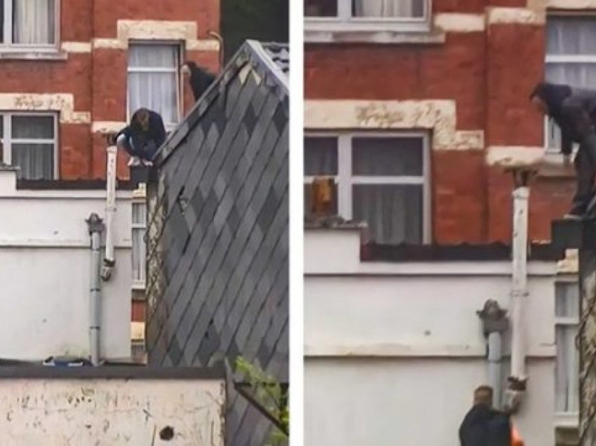 Pamje të frikshme: Kryetari i një komune belge po jepte intervistë, por pas shpinës së tij përmbytja shkatërron një shtëpi