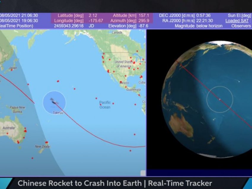 Këtu mund ta ndiqni “live” rënien e raketës kineze në Tokë