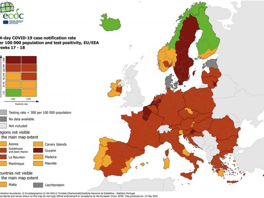 Harta e Covid-19 në Evropë, zonat “e nxehta” dhe ato të çliruara