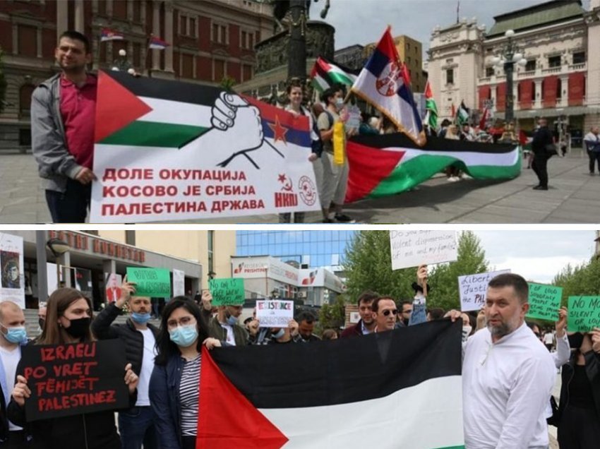 Shqiptarët e Kosovës ngrihen në protestë për Palestinën, palestinezët në Beograd me pankarta “Kosova është Serbi” 