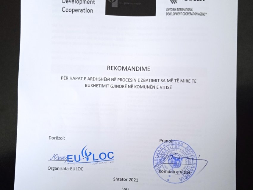 Komuna e Vitisë pranon rekomandimet nga Organizata EULOC në Viti, lidhur me buxhetimin gjinorë