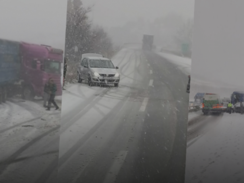 Disa aksidente në rrugët e Maqedonisë, bora shkakton kaos në komunikacion