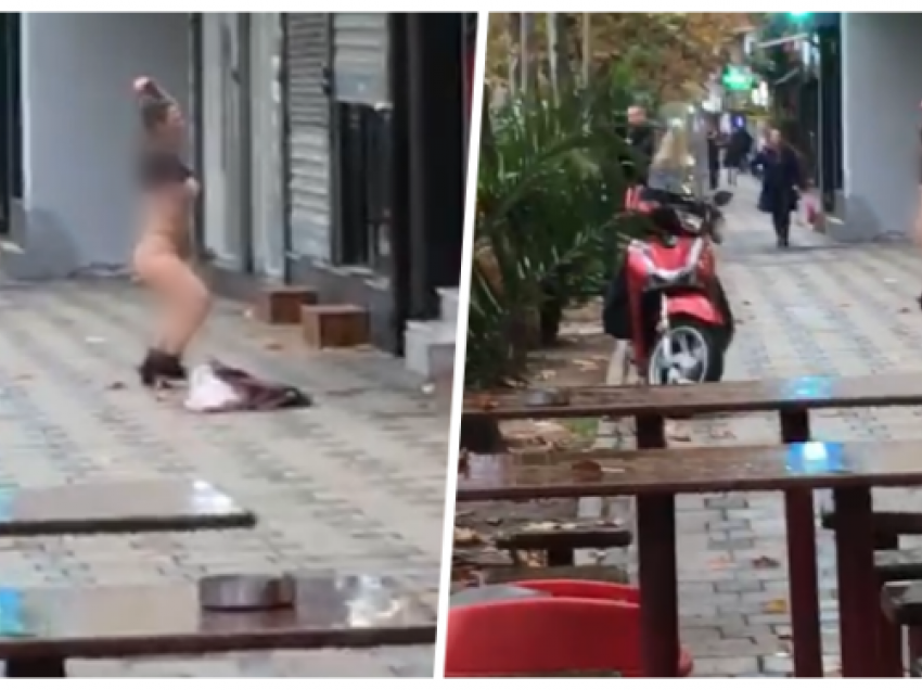 Vajza në Tiranë zhvishet dhe kërcen para dyqanit, ja reagimi i kalimtarëve