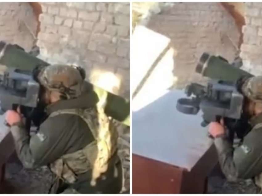 Ushtari ukrainas hedhë në erë mjetin e blinduar të rusëve, e godet me Javelin