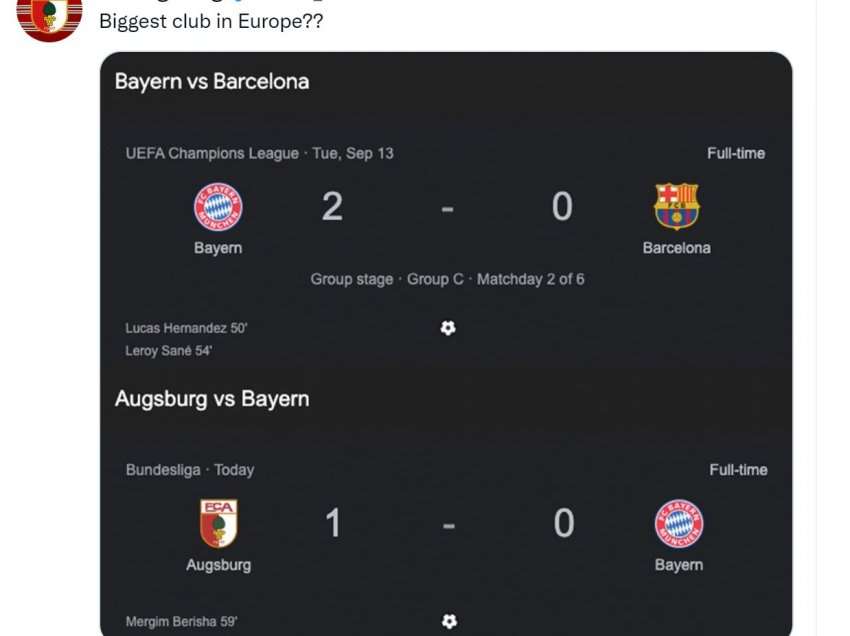 Augsburgu tallet keq me Bayernin në rrjetet sociale pasi e mundi