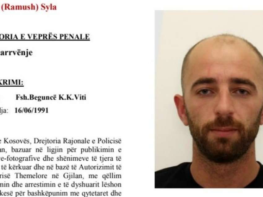 Policia e Kosovës kërkon bashkëpunimin e qytetarëve për arrestimin e Ridvan Sylës
