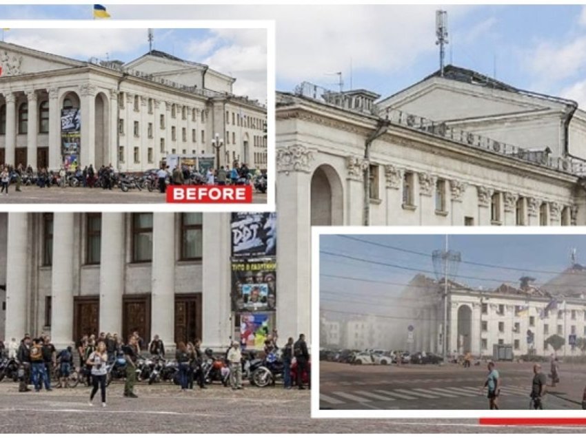 Sulmi raketor rus në Chernihiv të Ukrainës, para dhe pas goditjes së teatrit
