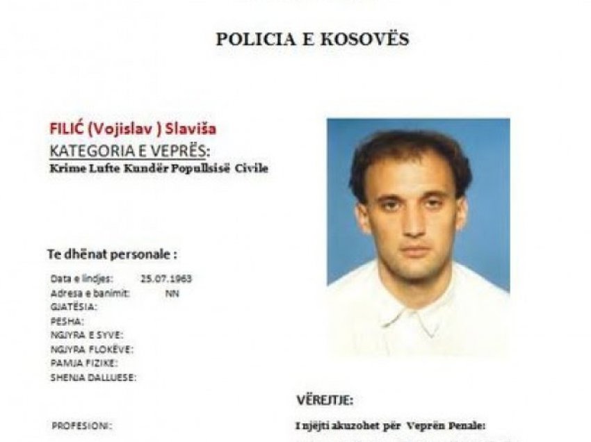 ​Policia kërkon Slavisha Filiqin, dyshohet për krime lufte në Kosovë