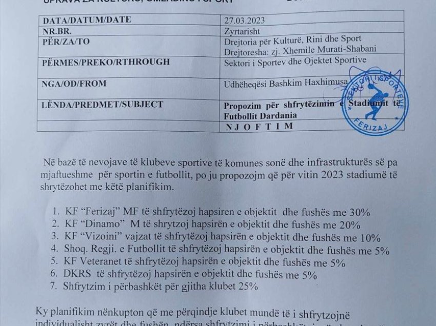 Dinamo publikon dokumentacionin, përgënjeshtron FC Ferizajn: Klubi ynë, i akuzuar pa të drejtë për thyerjen e dyerve