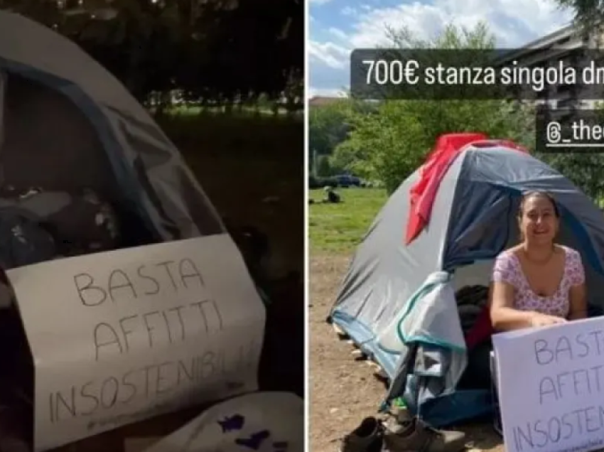 Protesta e studentes në Milano, fle në një çadër për t’i dhënë fund qirave të shtrenjta