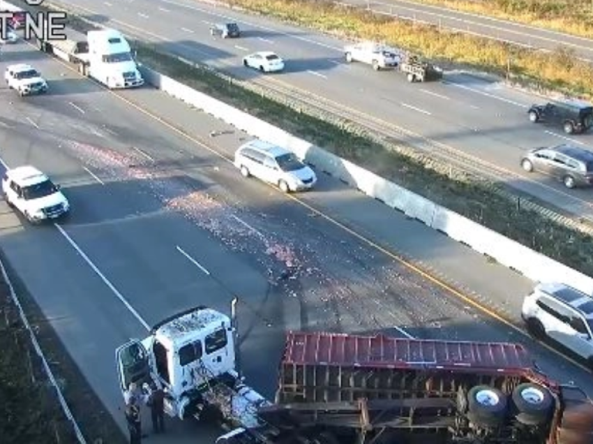Rrotullohet një kamioni, mbushen me peshqi rrugët në Washington